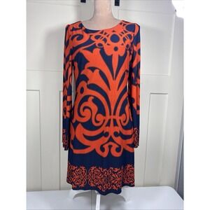 Long Sleeve Mini Swing Dress M Florida Gators Blue Orange Mod Print Boho 70s‎